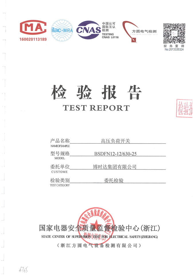 BSDFN12-12D/630-25高壓負(fù)荷開關(guān)(檢驗(yàn)報告)